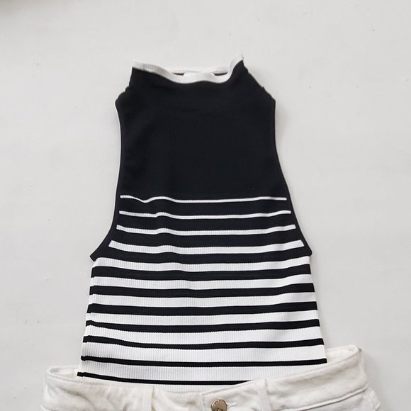 FREE PEOPLE HIGH FIVE STRIPED MOCK NECK TOP - Picture 2 of 6